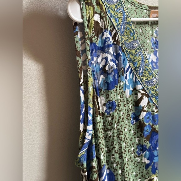 NEW La Cera Plus Size Sleeveless V-Neck Artistic Floral Dress Green Women’s 1X - Picture 11 of 13